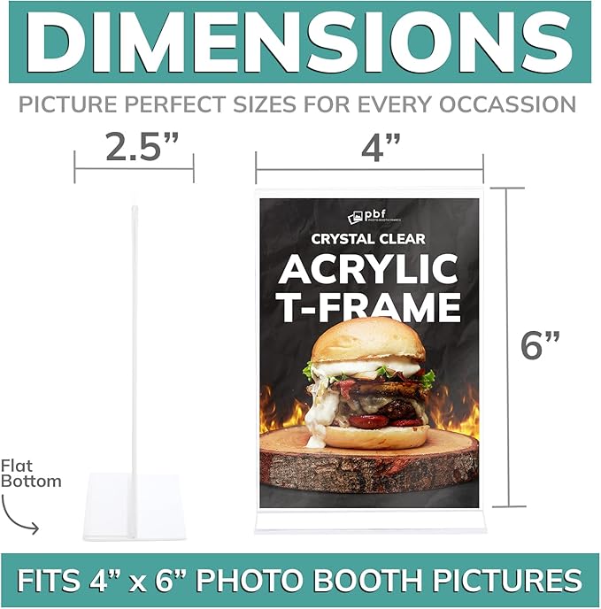 pbf 4x6 Acrylic Picture Frame Display Stand | 4 x 6 Vertical Clear Acrylic Sign Holder | T-Style Photo Frame for Table Sign, Tabletop Wedding Sign, Menu, QR Code (6-Pack)