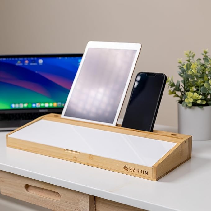 Desk Whiteboard with Storage - 16.2" x 6.7" x 2" with 3 Markers and 1 Eraser, Small Whiteboard for Desk - KAHJIN Natural Bamboo Dry Erase Board with Organizer for Office, Home, or School Essentials