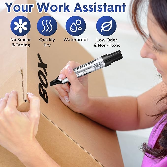 Thenshop 24 Pack Jumbo Size Permanent Markers Bulk Permanent Marker Set Chisel Tip Pens Waterproof for Industrial Use Work on Wood Metal Plastic Stone Glass(Black, Blue, Red and Green)