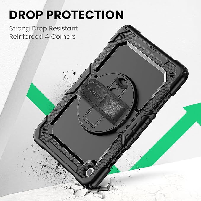 SEYMAC Case for Samsung Galaxy Tab A9+/ A9 Plus Case 11" 2023 (SM-X210/X216/X218), Heavy Duty Shockproof Protective Case with Screen Protector, Rotating Stand and Hand/Shoulder Strap, Black