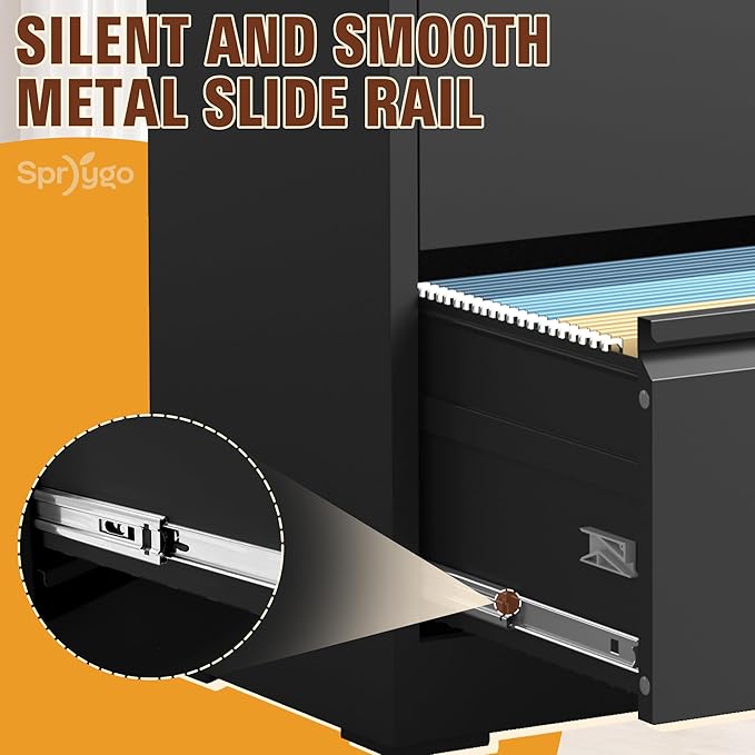 3-Drawer Lateral File Cabinet with Lock, Black Metal Filing Cabinet for Office or Home – Secure Storage for Letter/Legal/A4/F4 Documents, Easy to Assemble Locking File Organizer (Black, 3 Drawer-40"H)