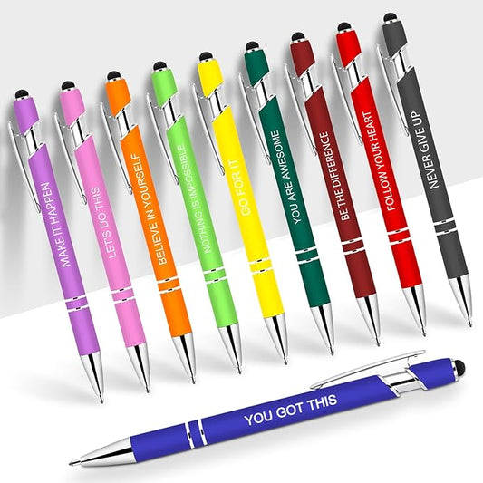 10 Pcs Inspirational Pens - Motivational Ballpoint Pens Bulk with quotes Stylus Tip Gifts for School Coworkers Office Supplies Black Ink