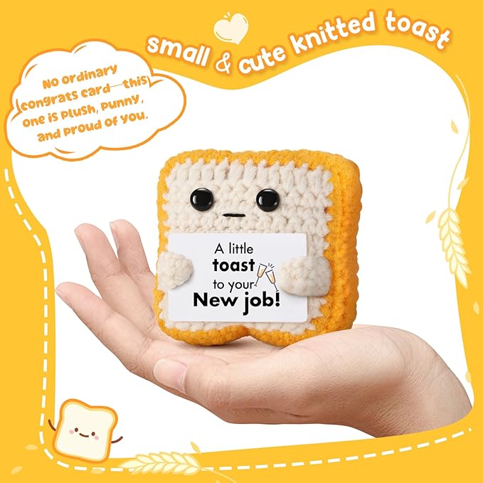 Crochet Toast New Job Gifts for Women, Men – Handmade Congratulations Gifts for Coworker, Friend, Son, Daughter, Employee, Boss – Funny Promotion, Career Change or, Leaving Workor Present Decor