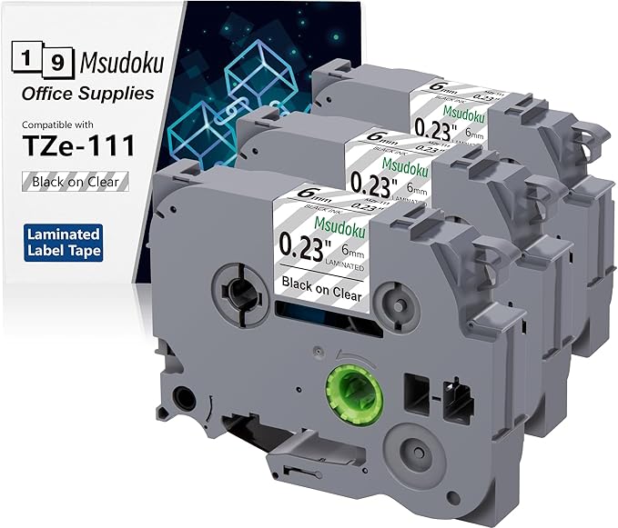 Tze Tz Tape 6mm 0.23 Laminated Clear Compatible for Brother P Touch Clear Label Maker Tape TZe-111 TZe111 Label Tape for PT D200 D210 D220 D400, Black on Clear, 1/4 Inch x 26.2 Feet, 3-Pack