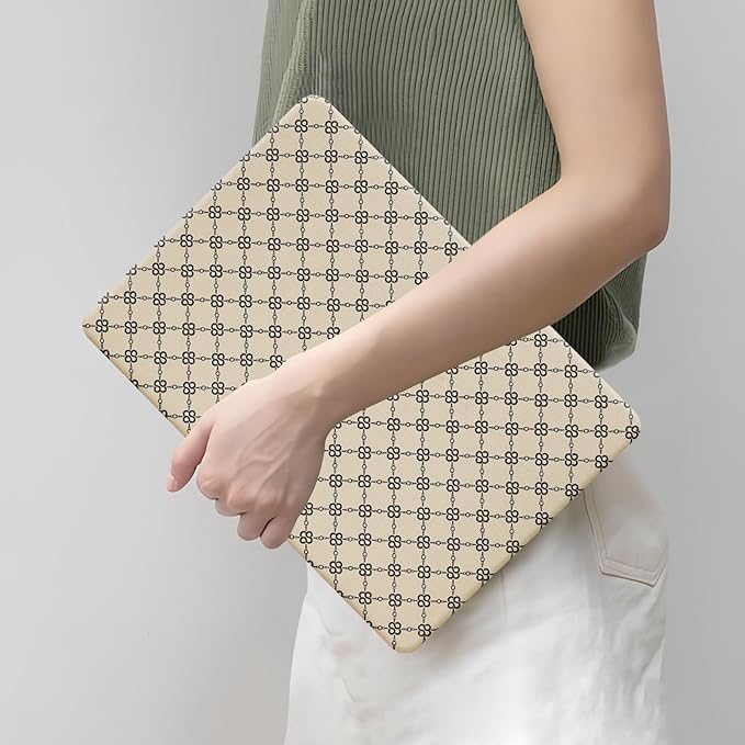 Compatible with MacBook Air 13 inch Case 2025 2024 2023 2022 M4 A3240 M3 A3113 M2 A2681, Luxury Checkered Textured Vintage Leather Plastic Hard Shell Case for MacBook Air 13.6 M4+Keyboard Cover, Beige