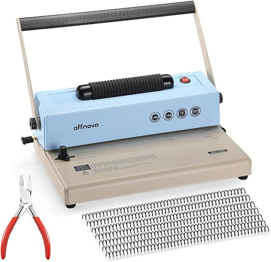 OFFNOVA Spiral Binding Machine, Spiral Coil Binder with Electric Coil Inserter, Easy to Punch Handle, Adjustable Side Margin, for Letter/A4/A5, Includes 100pcs 5/16" Plastic Coils & Crimper Plier