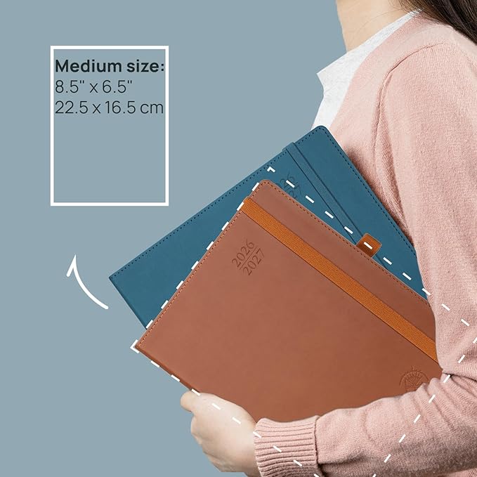 POPRUN Monthly Planner 2026-2027 (Medium- 6.5'' x 8.5'' Soft Cover), 18-Month Calendar Book (Jan.2026 - Jun. 2027), Calendar Planner with Monthly Tabs & Pocket, 100 GSM Paper - Burgundy