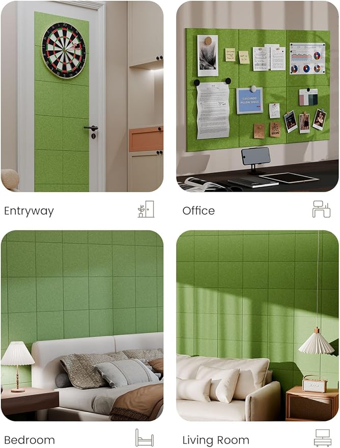 Bumusty Large Cork Board 36"x24" Alternative - 6 Pack Felt Wall Tiles with 40 Safe Removable Adhesive Tabs, 30 Pushpins, Cork Boards for Walls Pin Board Bulletin Board Office Decor (Grass Green)