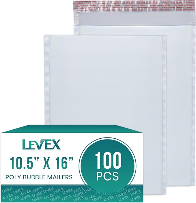 Levex - #5 10.5" x 16" [100 Pack] Poly Bubble Mailers, Padded Envelope Mailers, Packing Envelope & Mailing Bags for Shipping