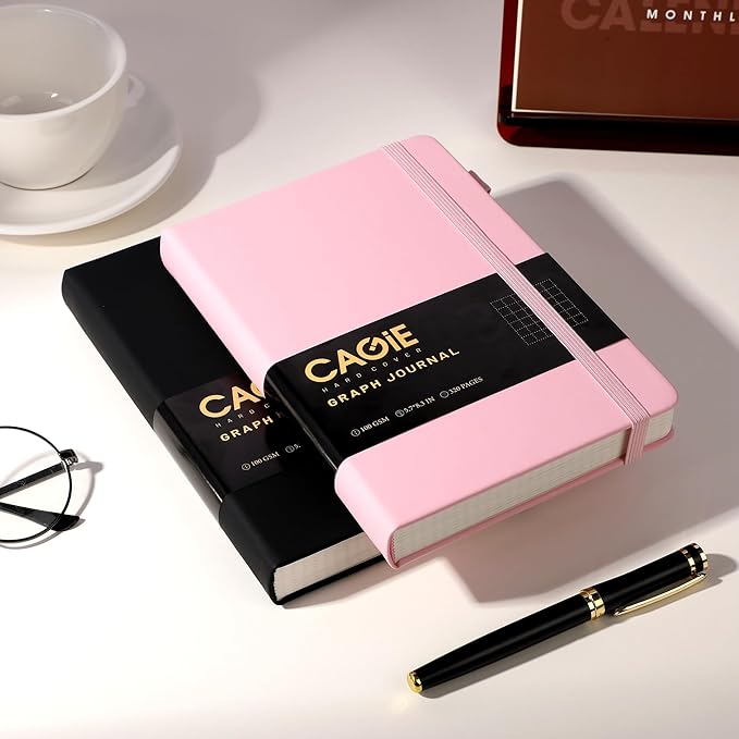 CAGIE Graph Paper Notebook 320 Pages 100 GSM Graphing Grid Journal B5 Hardcover Leather Quad Ruled Notebooks for Engineering, Math, Work, Pink