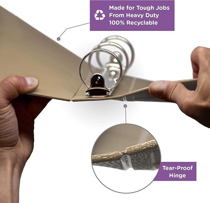 Carstens 4-Inch Heavy Duty 3-Ring Binder - Side Opening, Sand, Durable Plastic, No-Gap Rings, Waterproof Cover, No Pockets, Holds 600 US Letter Sheets, BPA-Free, Made in USA (1846-3R), Case of 10