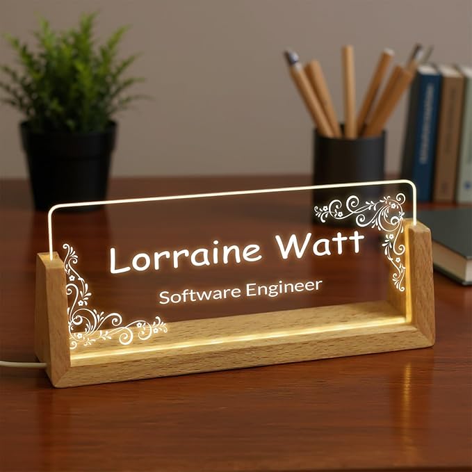 Custom Desk Name Plate,Light Up Acrylic Office Sign, Personalized Gift for Boss Coworker Teacher, Employee Appreciation Award, Home Office Decor