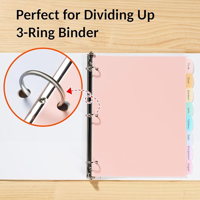 Sooez 8 Tabs Long-Lasting Plastic Write & Erase Large Tabs Dividers for 3 Ring Binder, Aesthetic Cute Pastels Binder Dividers for Student, Teacher, Office, Home Organizers, 3 Sets, Pastels Color