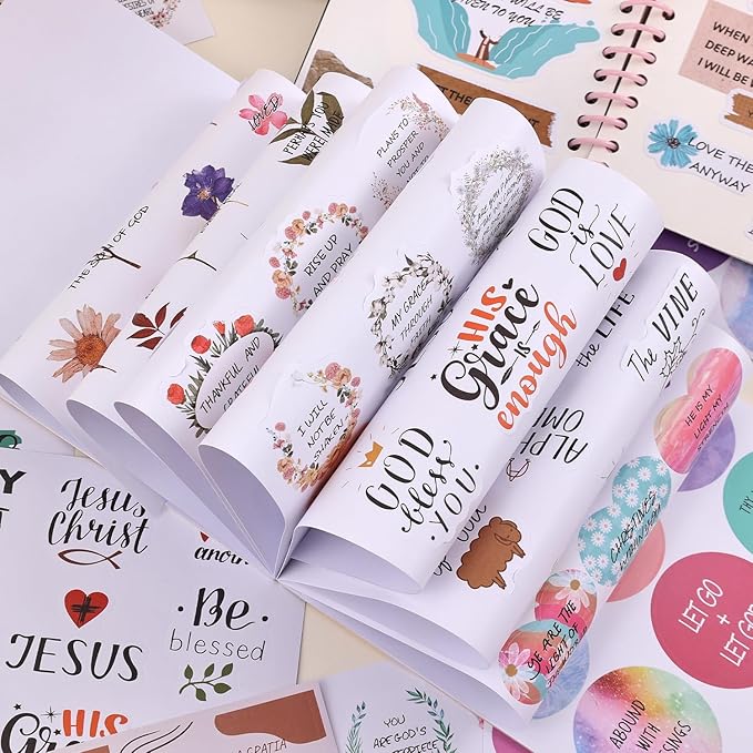 300+ Inspirational Christian Stickers, Waterproof Bible Verse Jesus Stickers for Water Bottles Laptop Scrapbook Journaling Planner, Bible Study Vision Board Supplies Christian Easter Gifts for Women