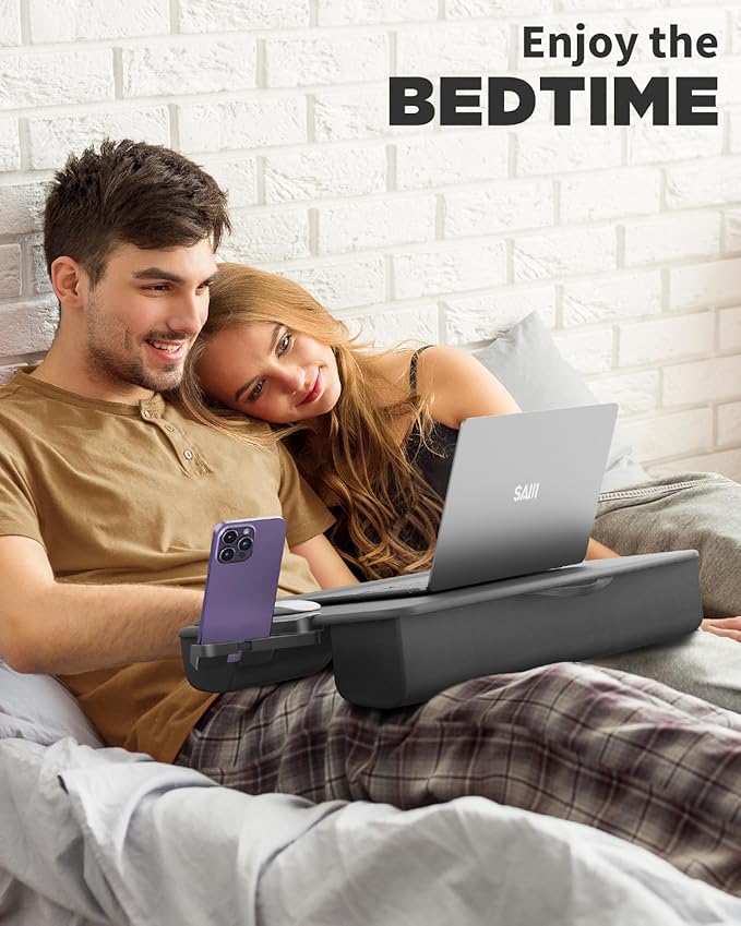 SAIJI Laptop Lap Desk, Portable Laptop Desk for Bed - Fits Up to 17" Laptops & MacBook,Lightweight Lap Tray Table with Storage Drawer, Lap Desk with Cushion, Lap Stand for Bed & Couch