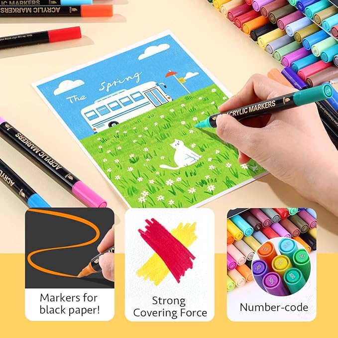 WINSONS 120 Colors Acrylic Paint Marker, Dual Tip and Dual Colors Acrylic Paint Pens for Stone, Wood, Canvas, Ceramic, Metal, Glass, Rock Painting, DIY Crafs Art Supplies (120 Colors)