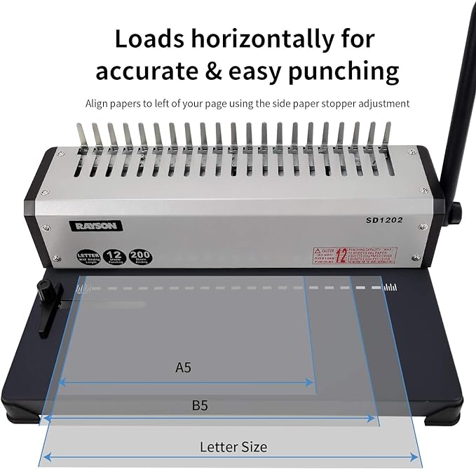 RAYSON SD1202 Comb Binding Machine, 19 Holes, Max Punching Letter Size, with Comb Set Binder for Daily Binding