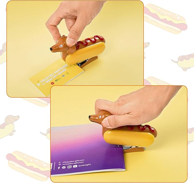 YOBRO Mini Stapler for Kids Students Novelty Hotdog Desktop Stapler with 1000PCS Staples 12 Sheets Capacity Stationery Animal Stapler for Home Office Stocking Stuffers for Kids