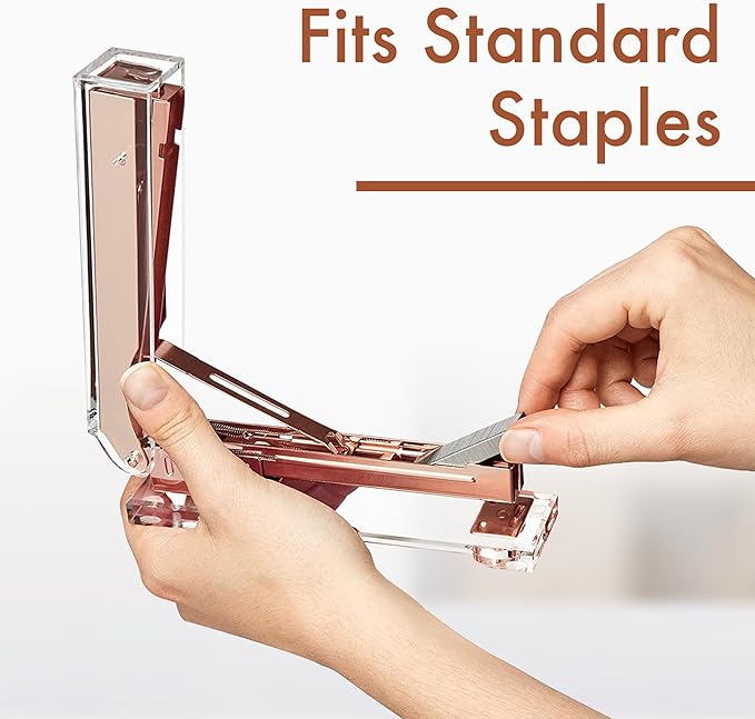 OfficeGoods Acrylic Stapler – Aesthetic & Durable Rose Gold Desk Staple for Modern Office – Stylish & Compact Office Supplies for Women & Men