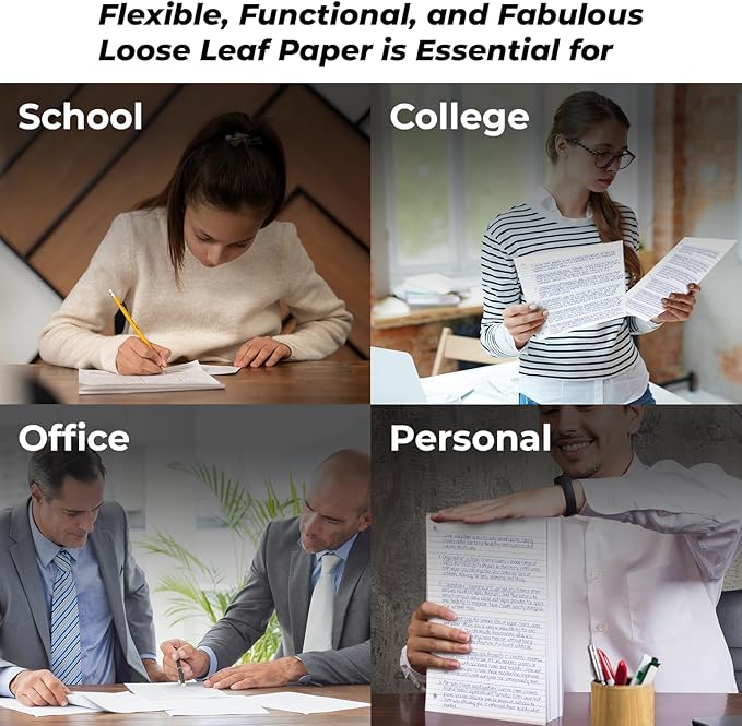 Loose Leaf Paper Bulk, 3600 Sheets, 24 Pack, College Ruled Sheets, 8 x 10.5", 150 Sheets/Pack, 3 Hole Punch, Bulk Notebook Paper, Filler Sheets, Fits Standard Binders, Fights Ink Bleed, White