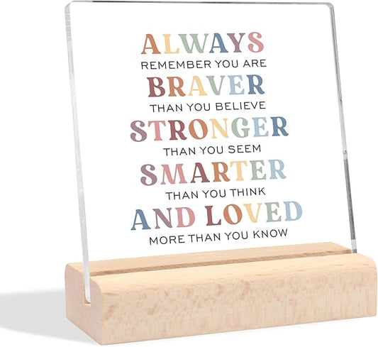 Motivational Gifts for Women, Inspirational Gifts Clear Desk Decorative Sign With Wooden Stand Encouragement Gifts Congratulations Gifts Farewell Gifts for Coworker Friends Women Men