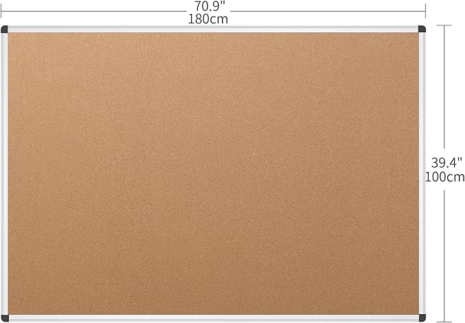 VIZ-PRO Large Cork Bulletin Board, 72 X 40 Inches, Wall-Mounted Corkboard with Silver Aluminium Frame for School, Office, and Home