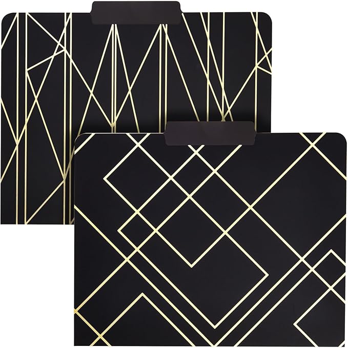 Paper Junkie 12-Pack Cute Geometric Gold Foil Decorative & Colored File Folders, Letter Size (9.5x11.5 in) - 1/3-Cut Tab File Folders for Office Supplies - Aesthetic Office Supplies