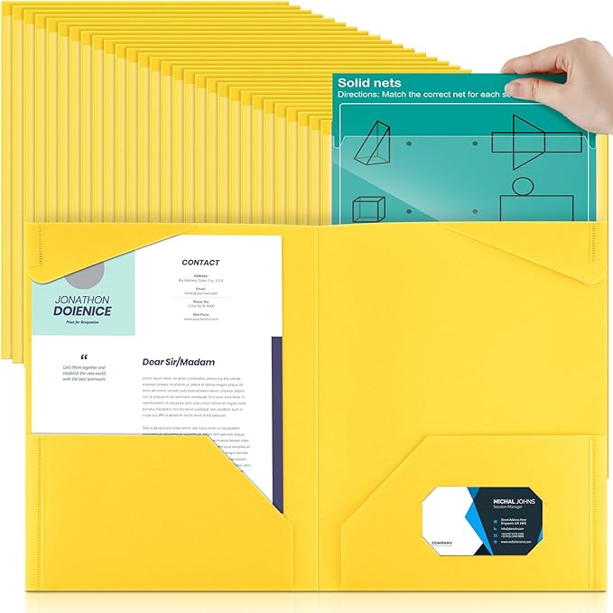Henoyso 200 Pcs Plastic Folders with Clear Front Pockets Bulk Heavy Duty File Folders with 2 Pockets and Card Slot for Student Teacher Back to School Supplies Office Presentation (Yellow)