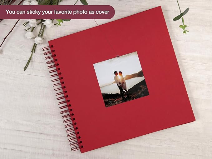 potricher 12 x 12 Inch Large DIY Scrapbook Photo Album 80 Pages Thick Kraft Blank Red Paper Memory Book for Wedding and Anniversary Family (Red, 12 Inch)