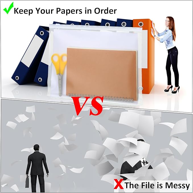 40 Pieces Binder Pockets 3 Hole Zipper Pouch 3 Ring A4 Pockets with Zipper Binder Folders Plastic Pouches Loose Leaf Bags Waterproof PVC Document Filing Bag(Clear,A4)