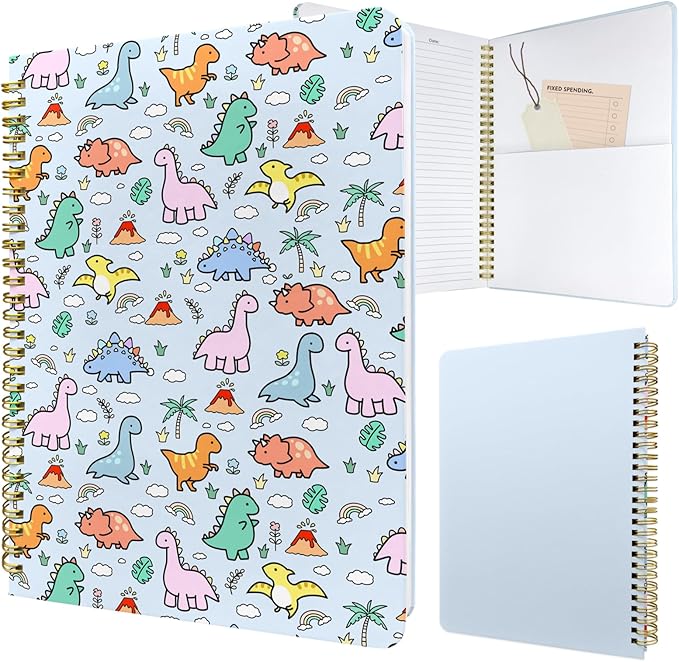 Cute Spiral Notebook journal B5 Aesthetic Pretty Design for Women Girls Kawaii with Pocket, 10 x 7.2 inch, Lined, Little Dino