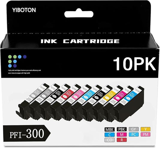 High Yield PFI-300 PFI300 Ink Cartridge Compatible for PRO-300 Professional Photographic Inkjet Printer,10 Packs