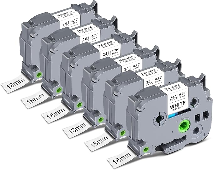 TZe-241 TZ 18mm 0.7 Laminated White Compatible with Brother Label Maker Tape 3/4" PTouch Tape TZe241 Work with Brother P Touch D410 D460BT 2040 1880 1890 E550W P700 P710BT, 6-Pack