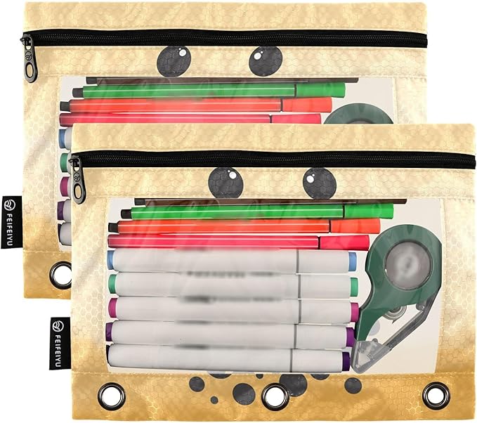 ZAZYXTJ Custom Personalized Bubble Tea Print Binder Pencil Pouchs 3 Ring with Zipper Clear Window Office Organizers bag for School Students Teacher Supplies 2 Pack