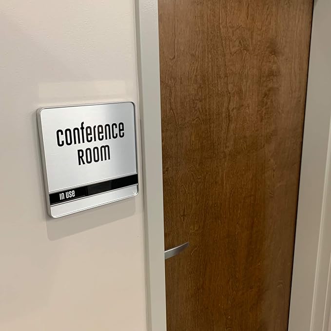 NapTags Conference Room Slider Signs (Silver - Silver Frame, 8" x 8")