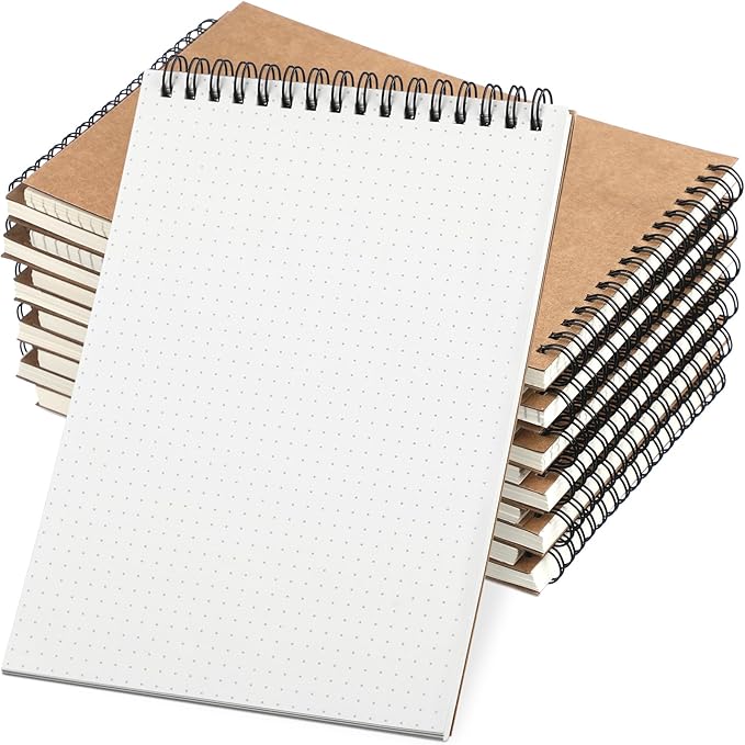 6 Pcs Dot Grid Notebook Top Spiral Notebook A5 Size Bullet Dotted Paper Hardcover Dot Journal 8.3''x 5.8'' 140 Pages Spiral Notepads for Sketching Drawing Writing School Office (Brown)
