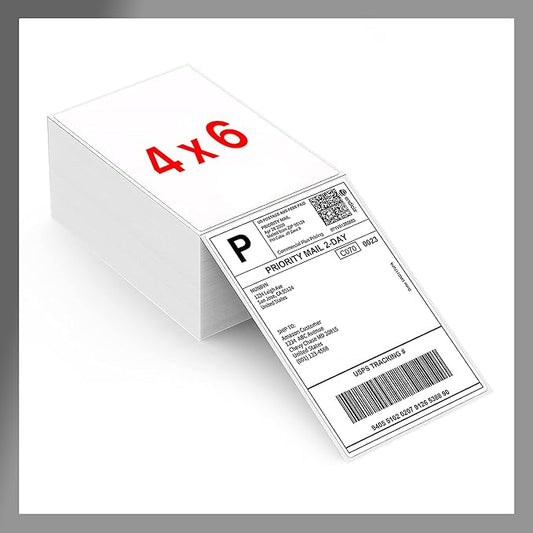 Fanfold 4 x 6 inch Thermal Labels Stack Direct White Strong Adhesive Perforated Postage Shipping Printer Compatible with Zebra SNBC Epson Rollo (500, Fanfold)