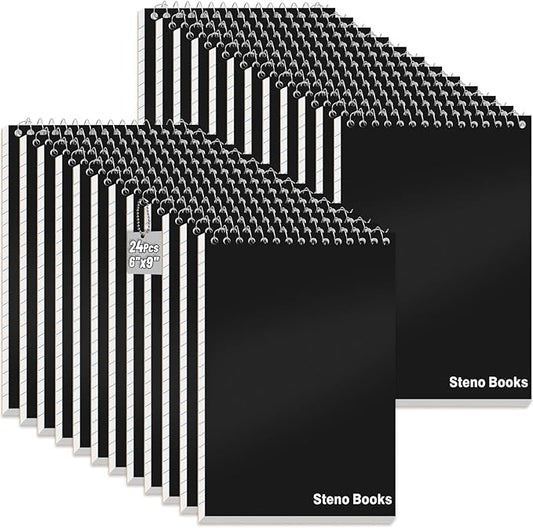24 Pack Steno Pads 6 x 9 in Spiral Top Notebooks Bulk Note Pads 60 Sheets Gregg Rule Writing Paper Steno Notebooks for Students Teachers Men Women Professionals Office School Recording work(Black)