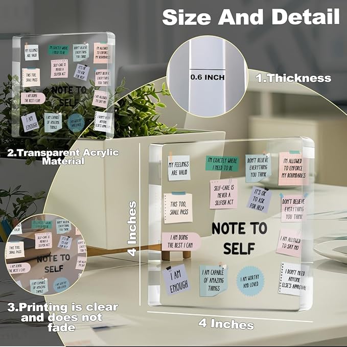 Positive Affirmation Gifts for Women Men Friends, Mental Health Therapist Office Desk Acrylic Sign, Counseling Office Art Decorative Signs for Desk Shelf Tabletop Cubicle, Note to Self