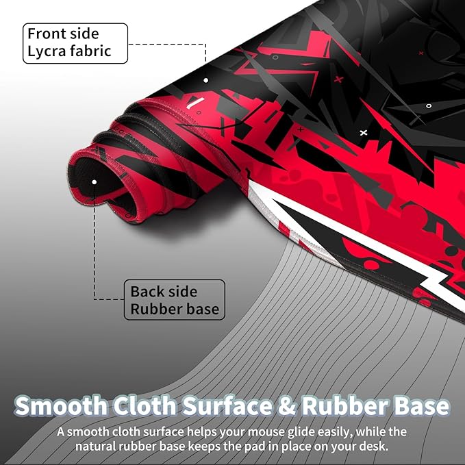 Gaming Mouse Pad, EDGFRTOIO Keyboard Mouse Pad 31.5x15.7 inch XXL Large Computer Laptop Cool Desk Mat with Non-Slip Rubber Base and Stitched Edge for Home Office Work, Black Red Graffiti