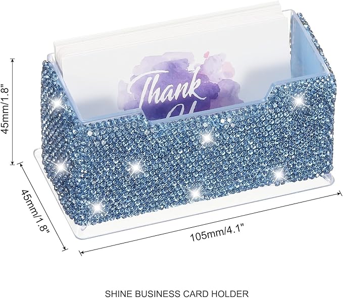 PATIKIL Rhinestone Business Card Holder, Crystal Business Card Holders Bling Business Card Organizer Display Stand for Desktop Desk Office Exhibition, Blue