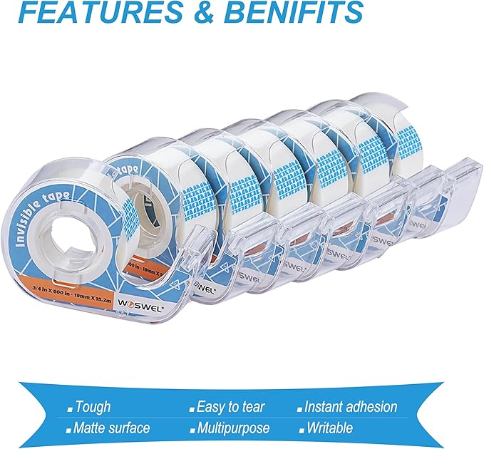 Tape Refills with Dispenser, 24 Roll Invisible Tapes, 3/4 Inch X 600 in, Gift Wrapping Tapes Back to School Supplier for Home School Office Use