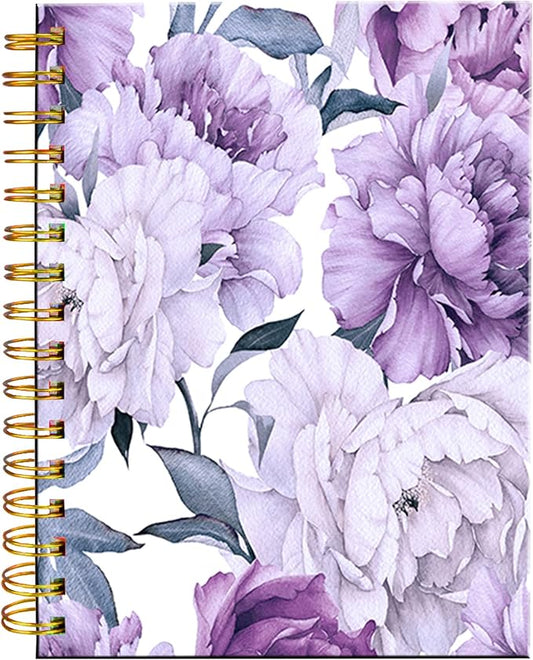 iampanda Spiral Journal Notebook,Strong Twin-Wire Binding with Premium Paper for Girl Women,Pretty Design 60 Sheets A5 College Ruled Notebook/Journal,Perfect for School Office Home Gifts,Purple Floral