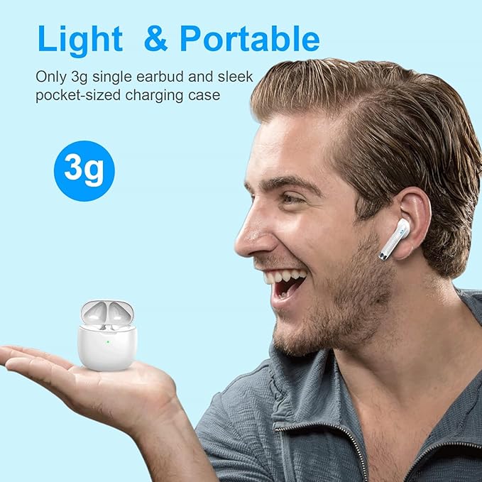 Wireless Earbuds, Bluetooth 5.4 Headphones HI-FI Stereo, Ear buds with 4 ENC Noise Cancelling Mic, 32H Playtime Wireless Earphones Type-C Fast Charging, IP7 Waterproof, Touch control, Tiny Size, White