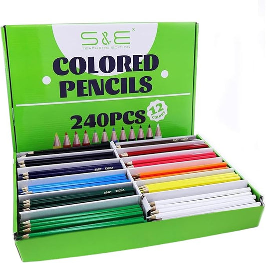 S & E TEACHER'S EDITION Colored Pencils Bulk 12 Assorted Colors Coloring Pencils Set for Kids Adults Drawing for Sketch, Back to school, Woodcase Lead Pencils Arts 240 Count