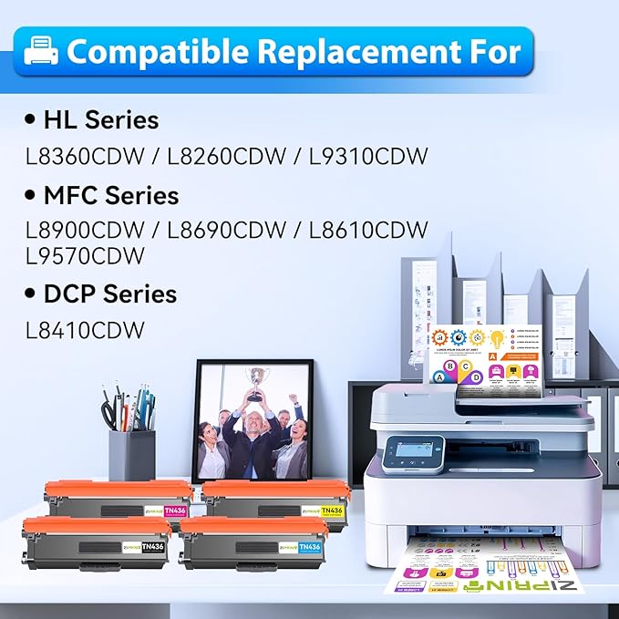 ZIPRINT 4-Pack TN436 Toner Compatible with Brother TN436BK TN433 TN431 TN436C TN-436 TN-431 TN-433 TN 436 TN 431 Super High Yield 6500 Pages for MFC L8900CDW, HL L8360CDW, HL L8260CDW, HL L9310CDW