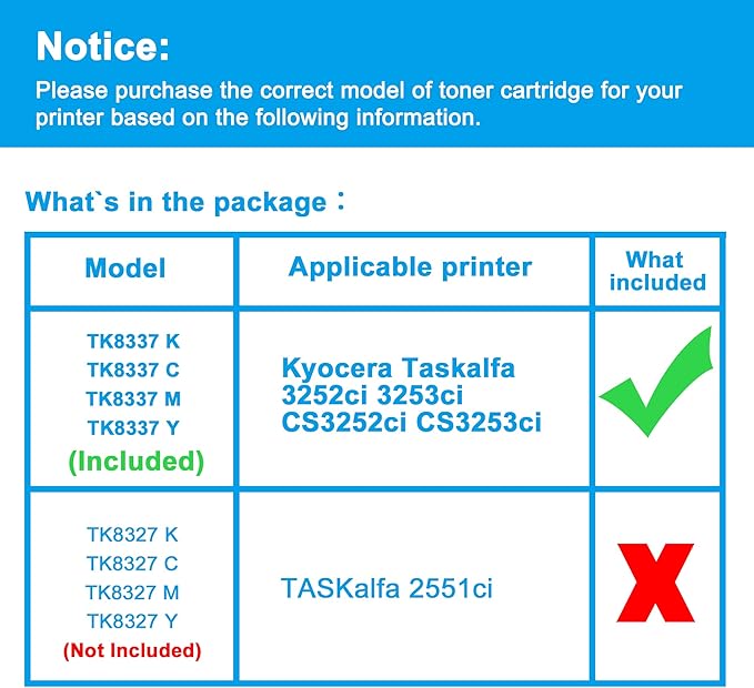LCL TK8337 TK-8337 Toner Cartridge High Yield Replacement for TK-8337K TK-8337C TK-8337M TK-8337Y for Kyocera Taskalfa 3252ci 3253ci cs3252ci cs3253ci Printer (Black Magenta Cyan Yellow,4-Pack)