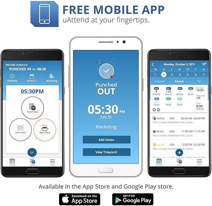 uAttend JR2000 Biometric Fingerprint, RFID, PIN Time Clock for Small Business – Cloud-Based Attendance System with Optional Payroll Integration – All-in-One System