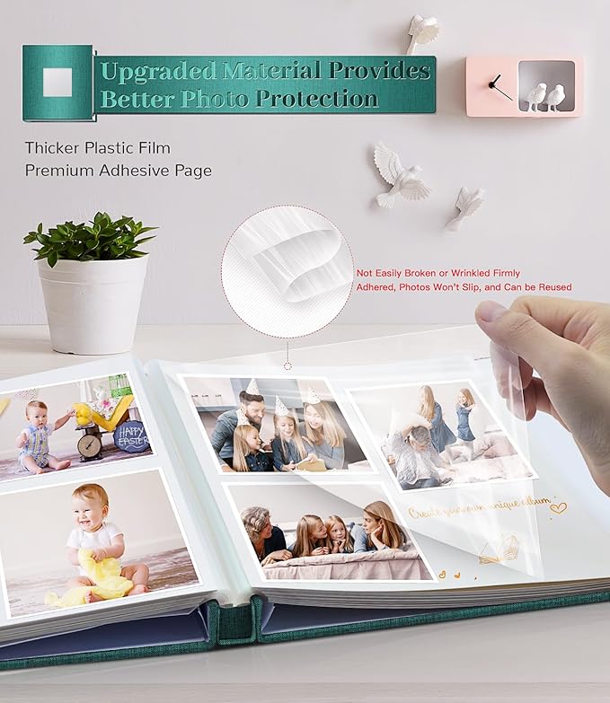Photo Album Self Adhesive Scrapbook Album for 3x5 4x6 5x7 8x10 Pictures,40 Pages Linen Cover with Display Window DIY Photo Book,Ideal Gifts for Family Travel Wedding Baby