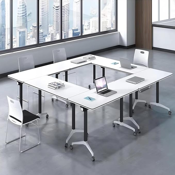 Conference Room Table with Flip-Top Design for Dynamic Meetings, Business Table Computer Desk with Heavy-Duty Frame,Foldable Seminar Meeting Tables for Home Office (4, E, 47.2IN)